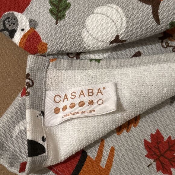 Casaba French Bulldog Fall Kitchen Towels Pumpkins & Leaves Thanksgiving NWOT - Picture 6 of 7